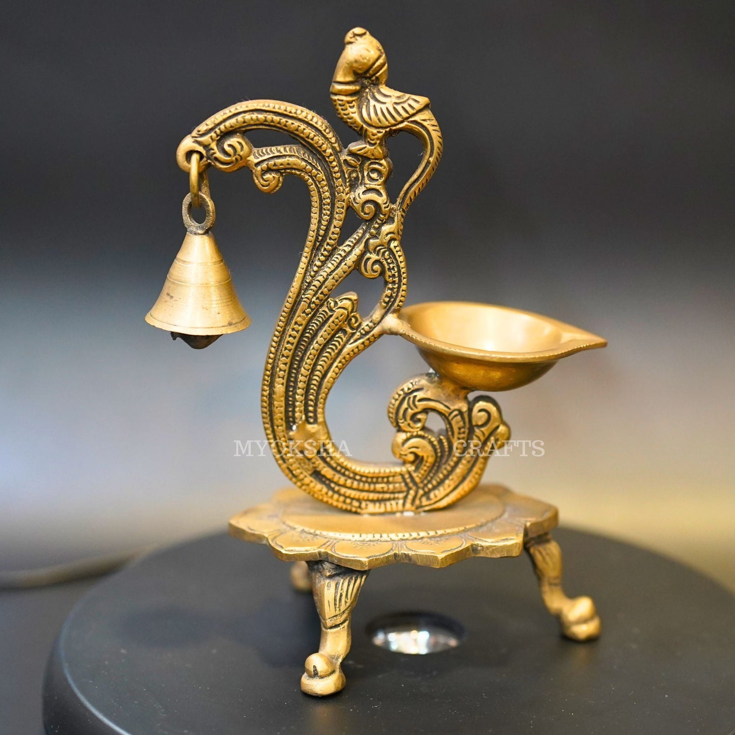 Brass Parrot with Bell Diya - Swadesiicart