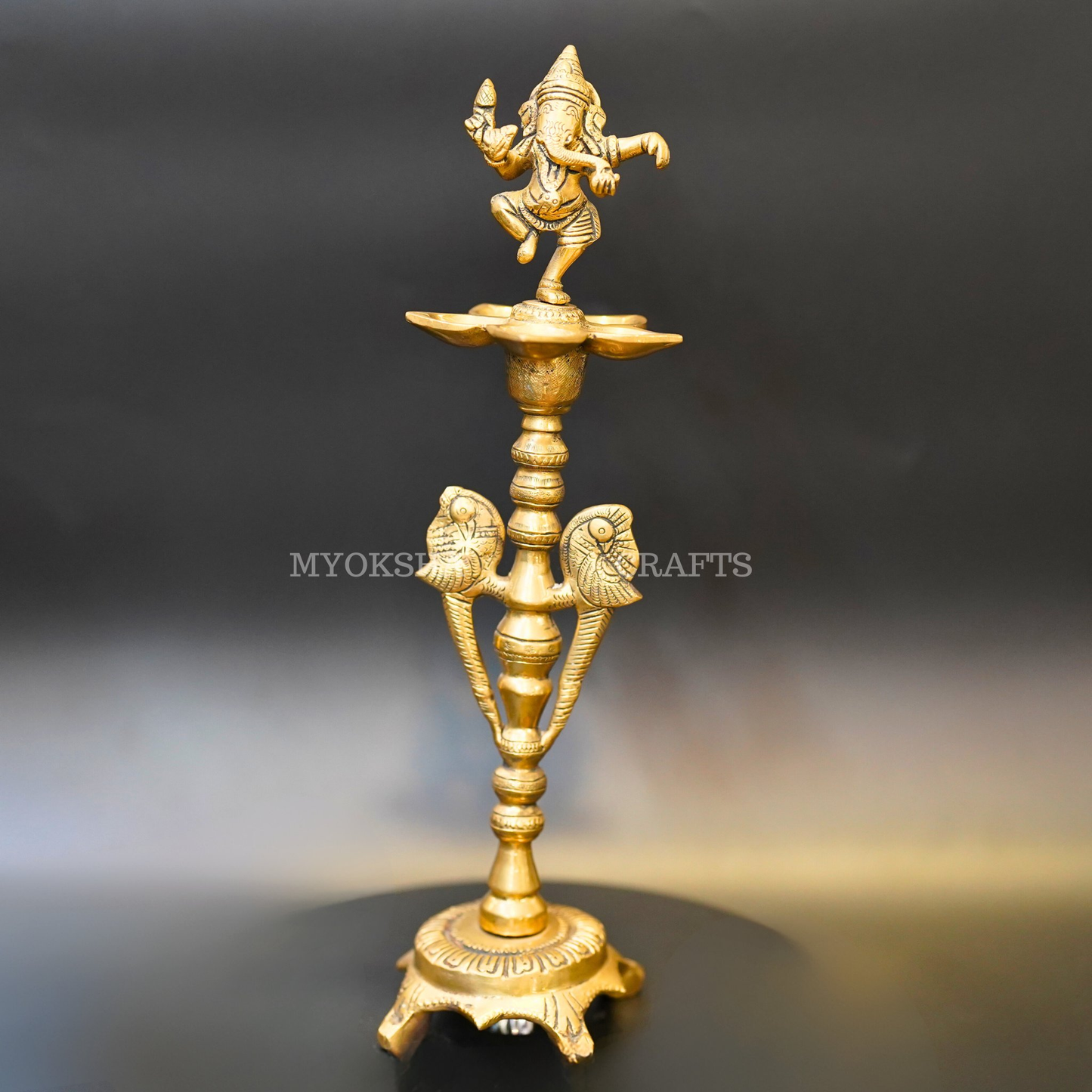 Brass Ganesha Diya with Five Oil Wicks - Swadesiicart