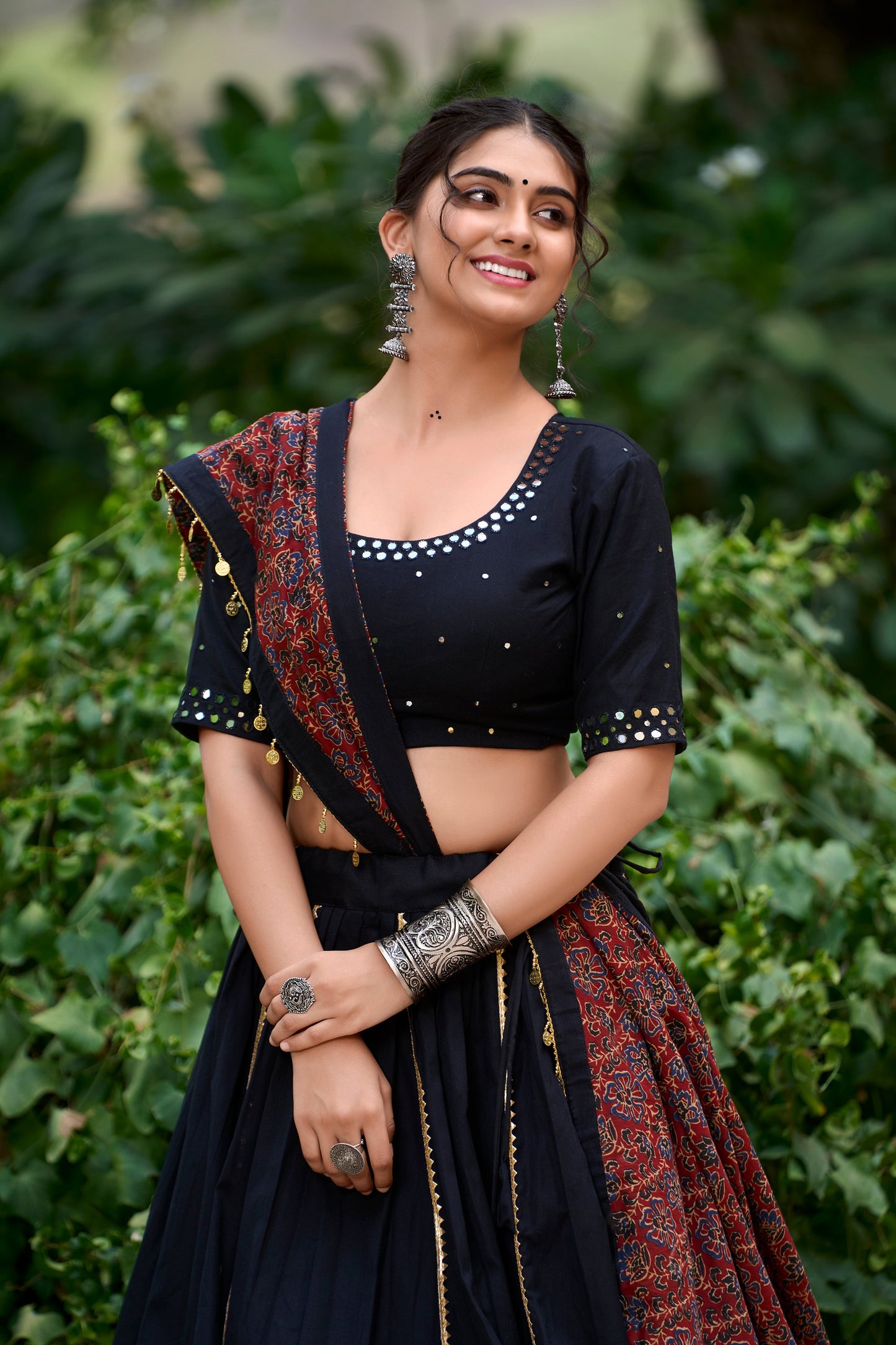 Lorenvalley Black Pure Cotton Plain With Gota Patti Touch Up Lehenga Choli | Swadesiicart