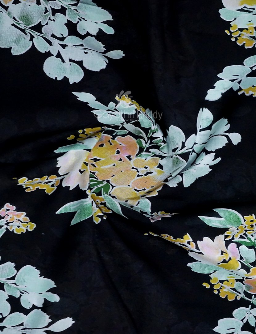 Black Colour Block Print Pure Mulmul Cotton Saree By Gayathri Reddy Designer Studio | Swadesiicart