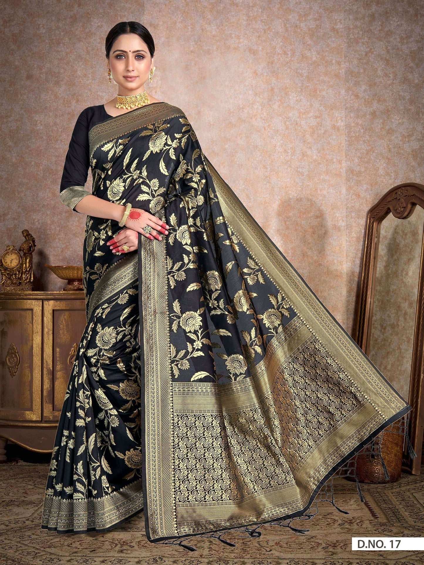 Vardha Beautiful Black Woven Banarasi Saree | Swadesiicart