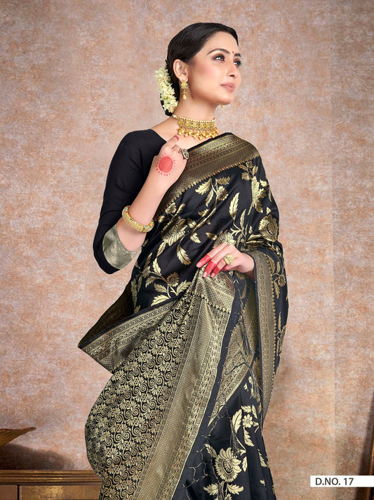 Vardha Beautiful Black Woven Banarasi Saree | Swadesiicart