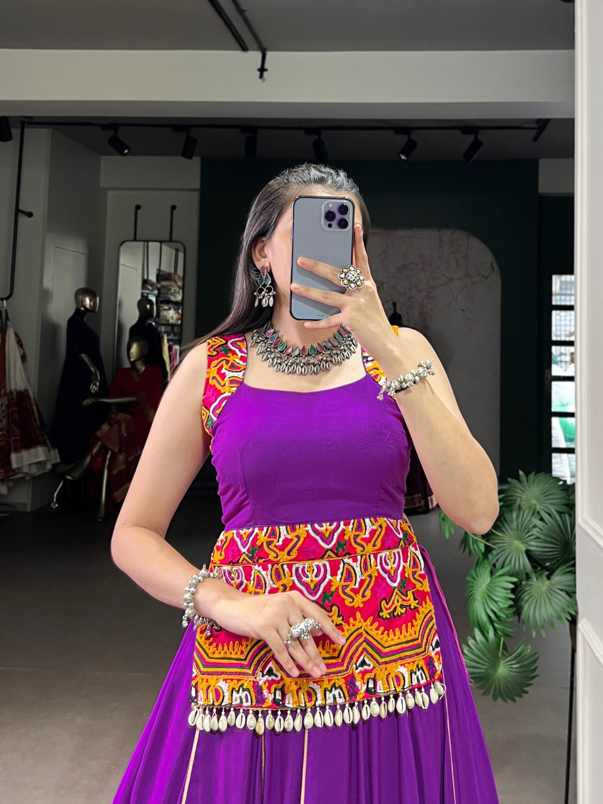 Lorenvalley Fashion Purple Pure Rayon Gamthi Work And Embossed Design With Gota Patti Lace Touch Up Lehenga Choli - Swadesiicart