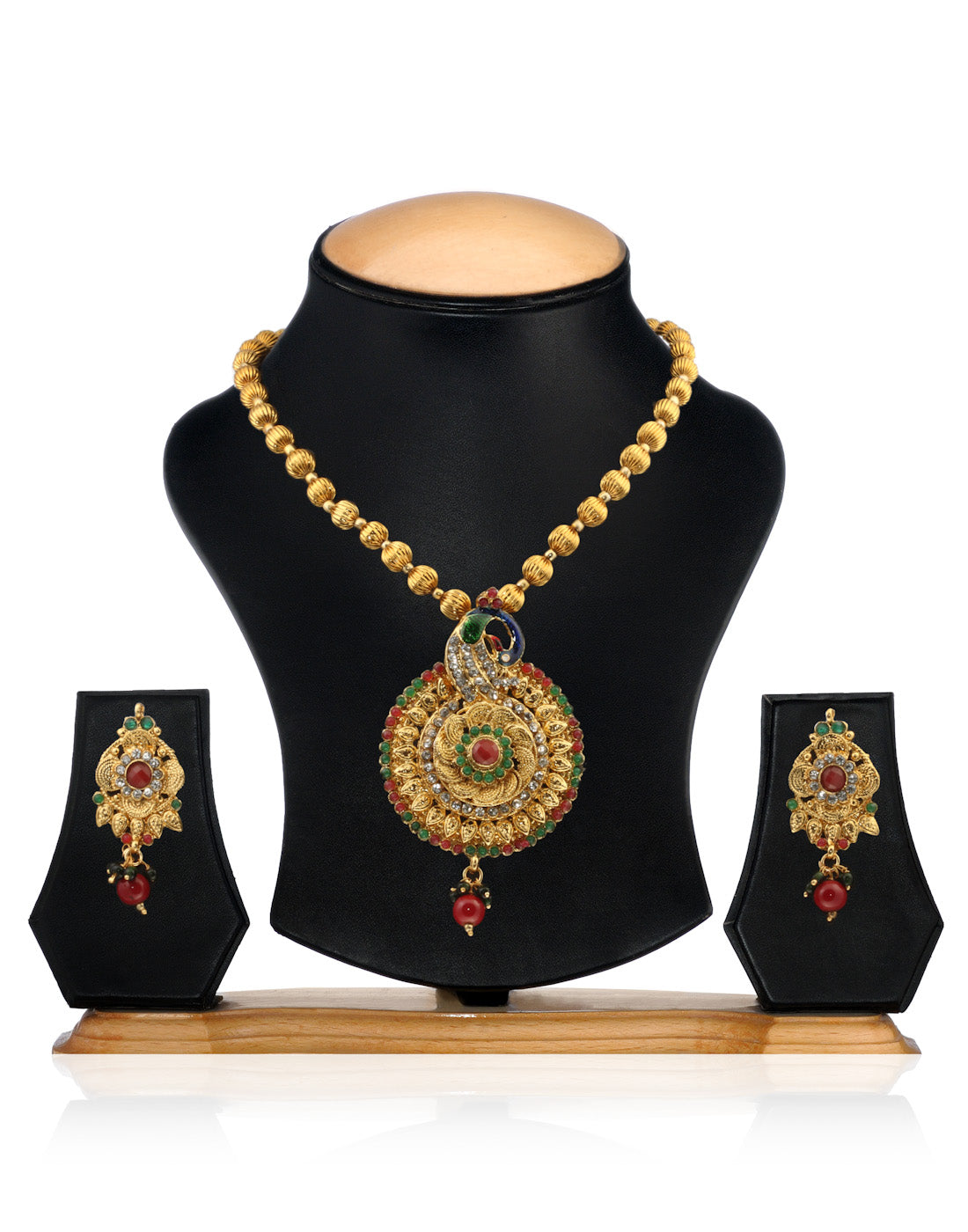Gold-Polished Alloy Peacock Shape Multi Necklace Set - The Pari - The Pari - Dinesh Associates