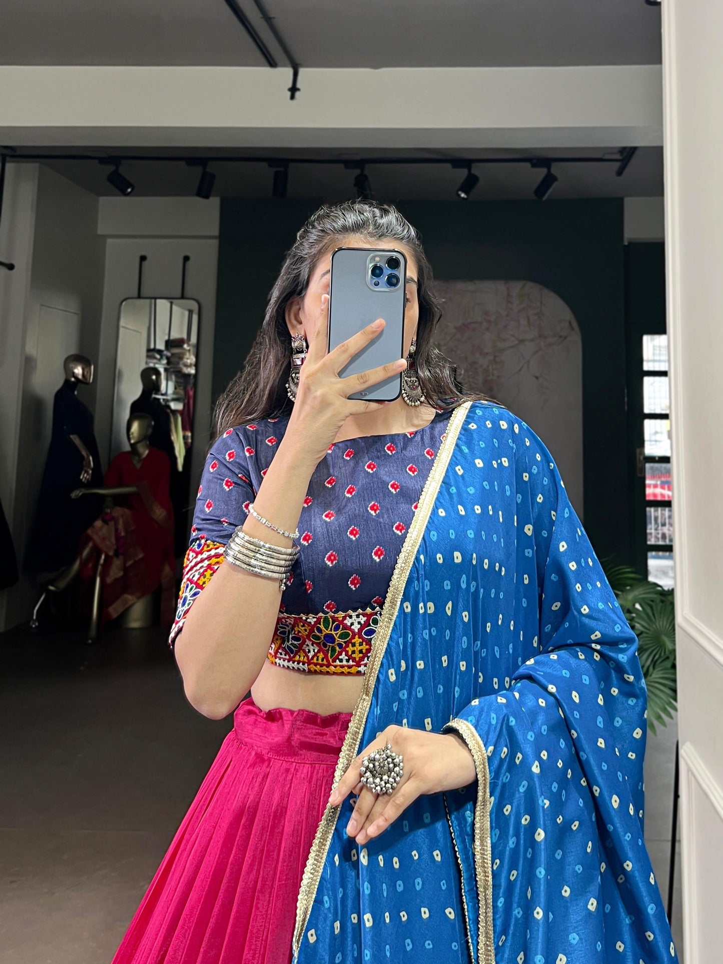 Lorenvalley Fashion Pink Tasar Silk Print with Foil Work and Real Mirror Gamthi Work with Lace Touch Up Lehenga Choli with Dupatta | Swadesiicart