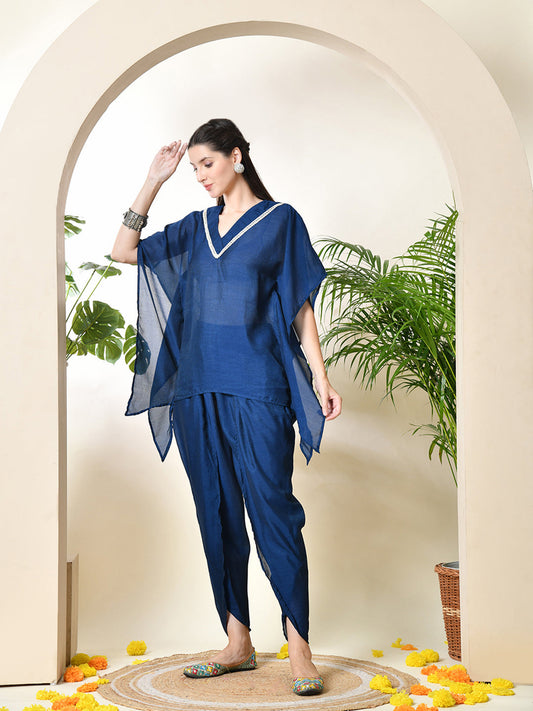 Myshka Women's Navy Blue colour Co-ord set with Lace - Swadesiicart