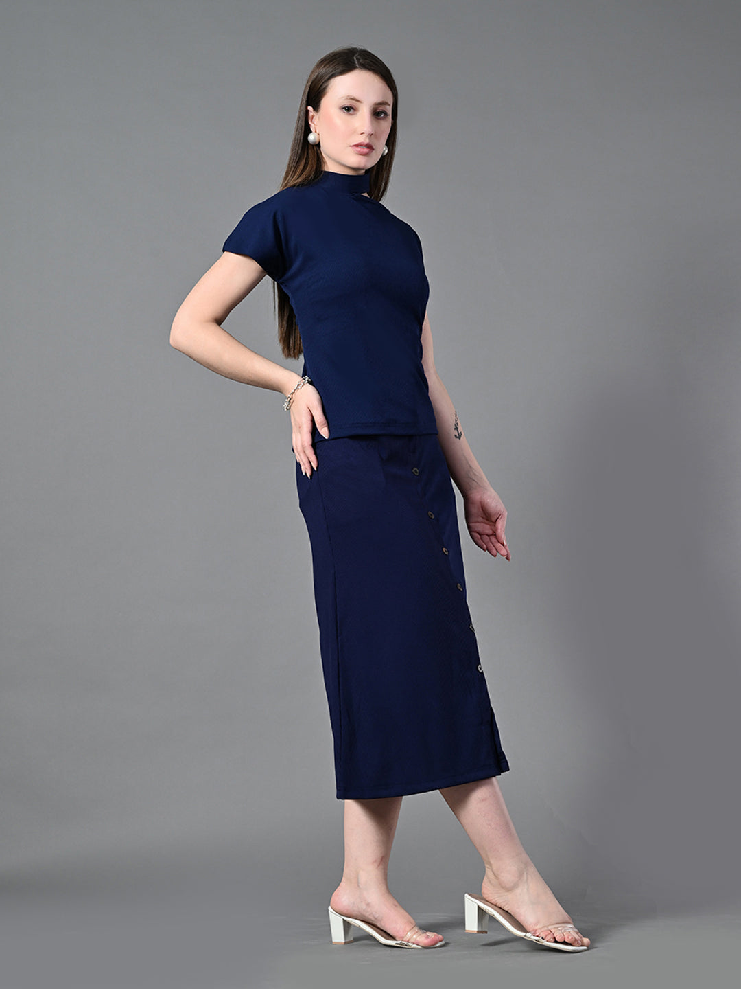 Myshka Women's Navy Blue colour Co-ord set - Swadesiicart