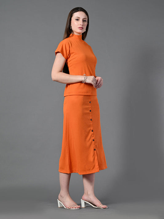 Myshka Women's Orange colour Co-ord set - Swadesiicart