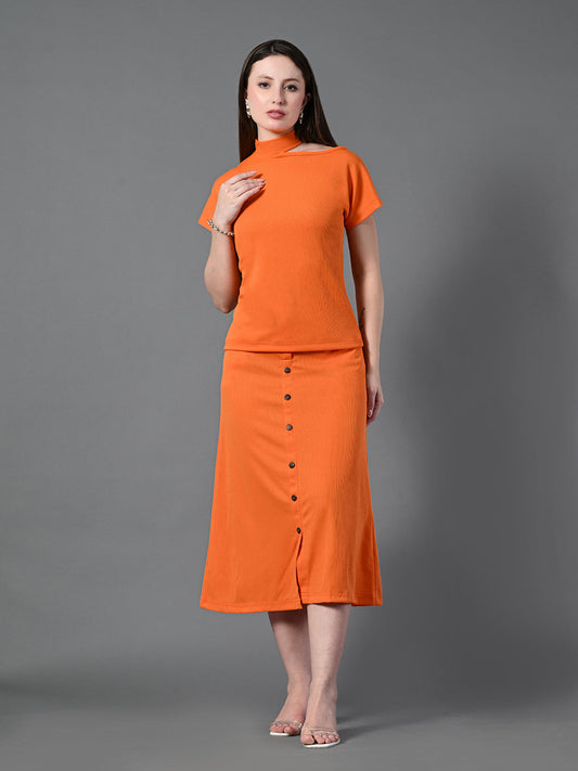 Myshka Women's Orange colour Co-ord set - Swadesiicart