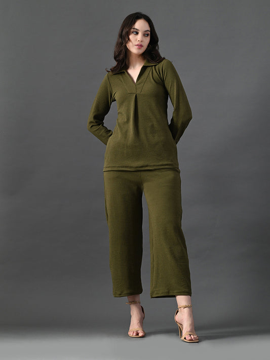 Myshka Women's Olive Everyday Lounge Set - Swadesiicart