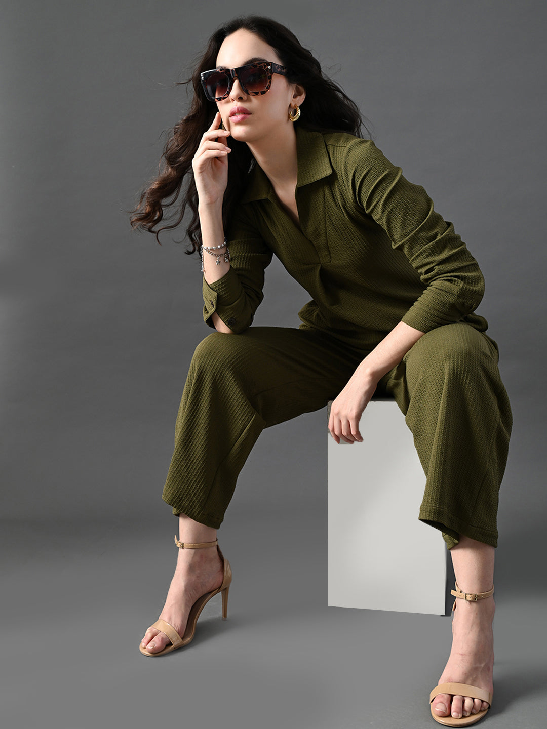 Myshka Women's Olive Everyday Lounge Set - Swadesiicart
