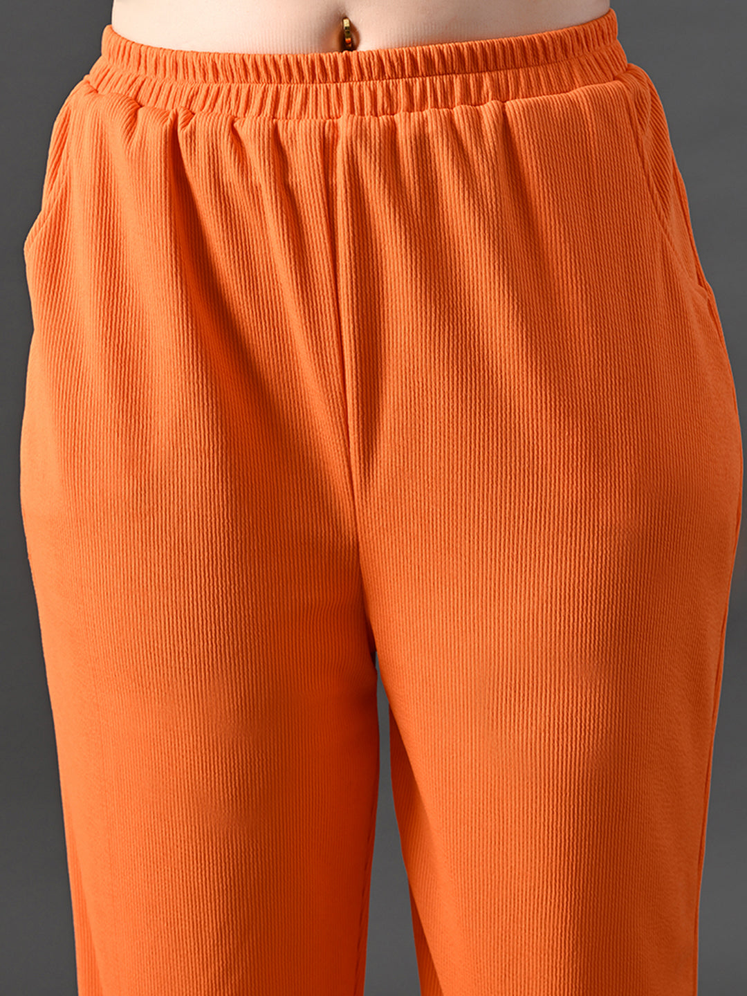 Myshka Women's Vibrant Orange Ribbed Cord Set - Swadesiicart