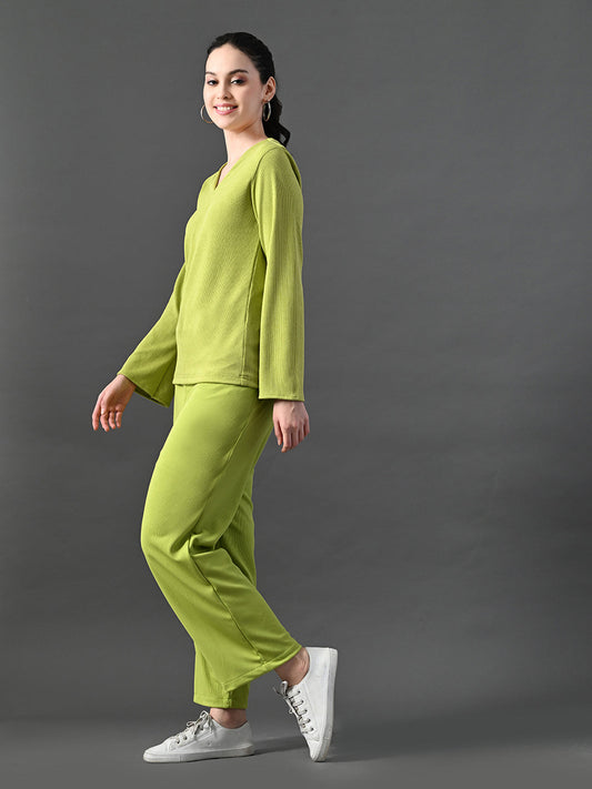Myshka Women's Green Ribbed Cord Set - Swadesiicart