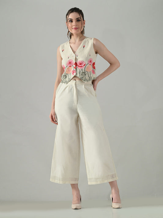 Myshka Women Off White Multicolor Thread Embroidered Co-Ord Set - Swadesiicart