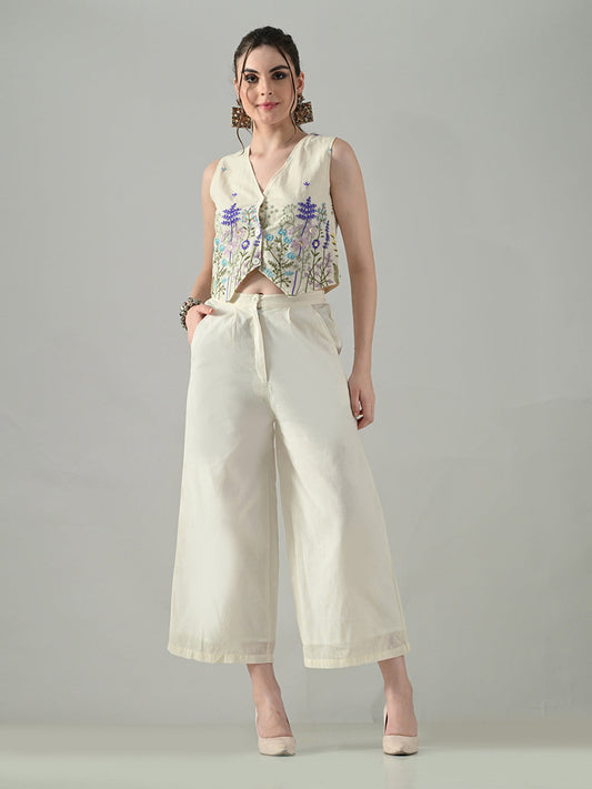 Myshka Women Off White Multicolor Thread Embroidered Co-Ord Set - Swadesiicart