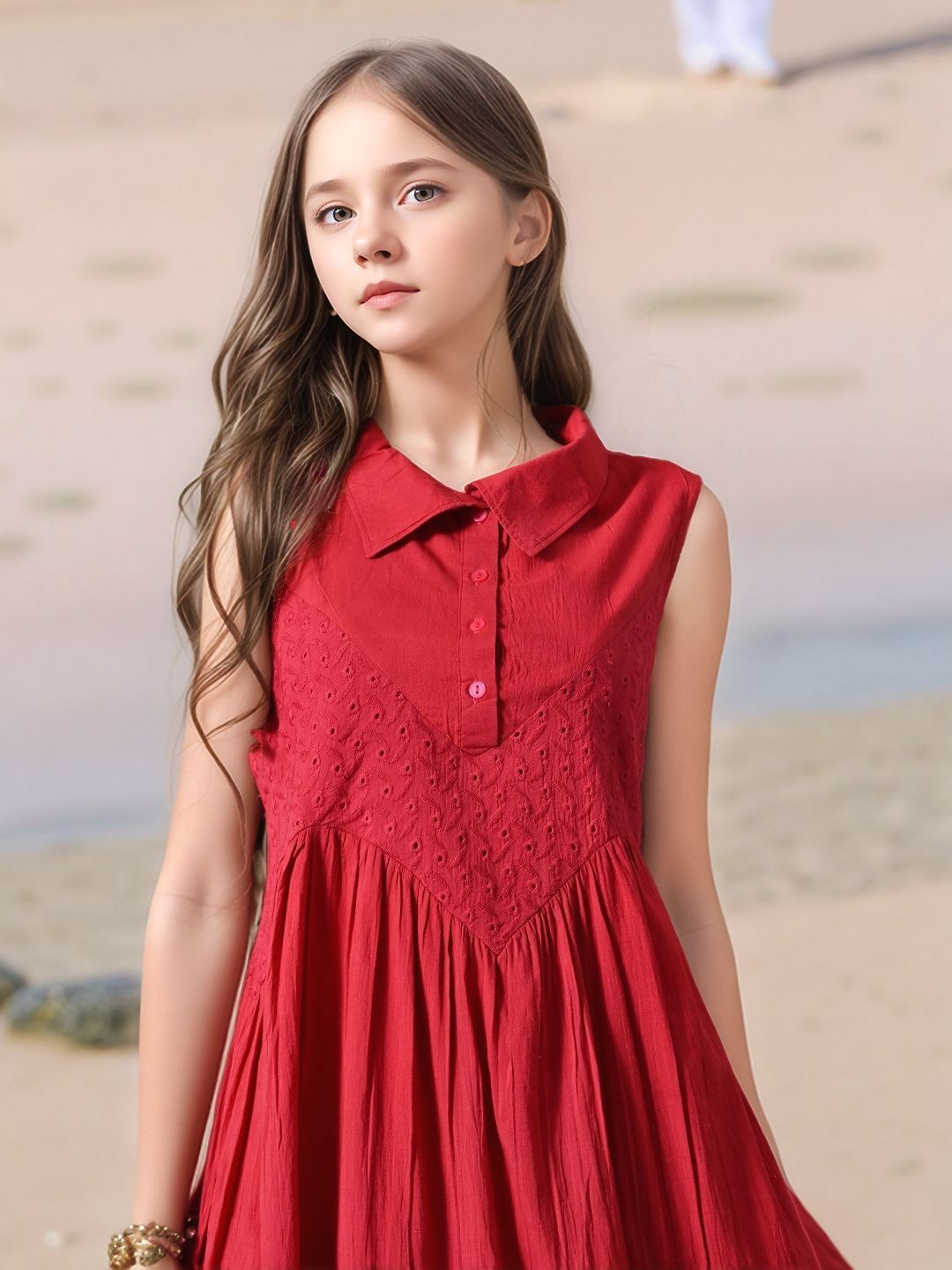 Myshka Girls Pure Cotton Pink Schiffli Midi Dress - Swadesiicart