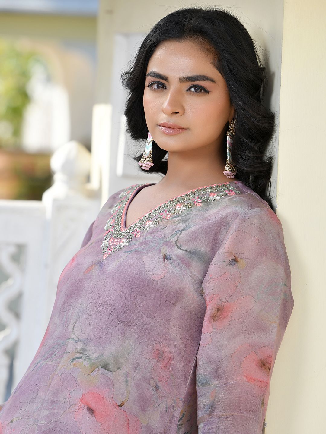 Vaasva Women's Lavender Viscose Tissue Digital Printed Suit Set | Swadesiicart