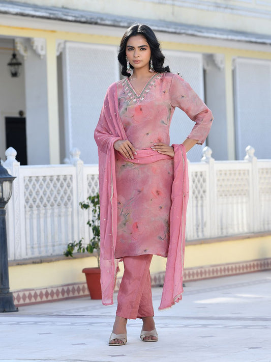 Vaasva Women's Pink Viscose Tissue Digital Printed Suit Set | Swadesiicart