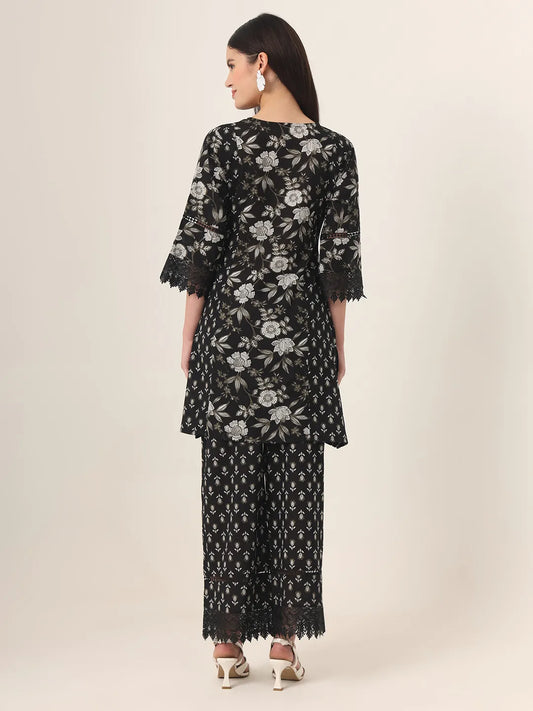 Yufta Black Pure Cotton Co Ord Set - Swadesiicart