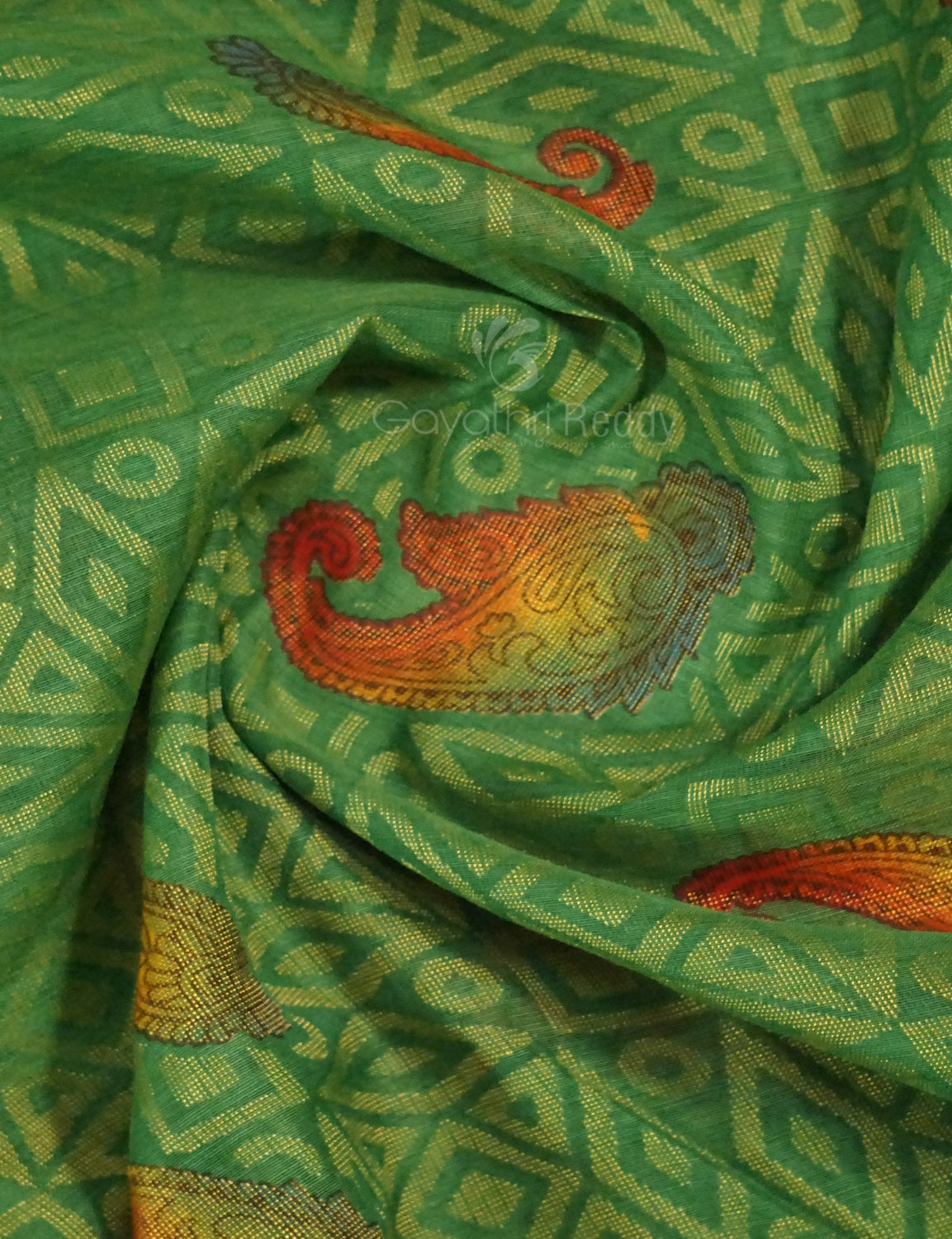 Parrot Green Colour With Orange Blouse Cotton Brasso Saree By Gayathri Reddy Designer Studio | Swadesiicart