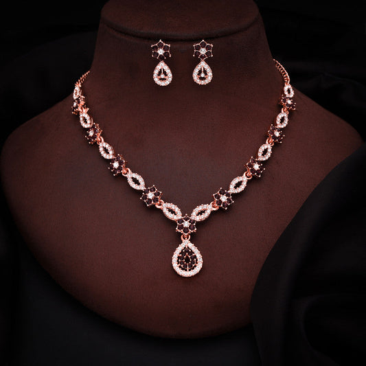 Tehzeeb Creations Elegant Maroon Polished American Diamond (Ad) Studded Necklace And Earring Set For Women - Swadesiicart