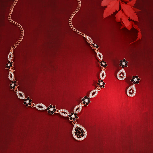 Tehzeeb Creations Elegant Maroon Polished American Diamond (Ad) Studded Necklace And Earring Set For Women - Swadesiicart