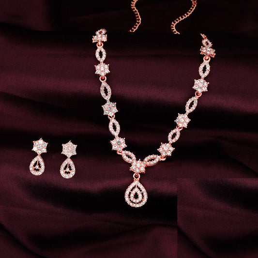 Tehzeeb Creations Elegant White Polished American Diamond (Ad) Studded Necklace And Earring Set For Women - Swadesiicart