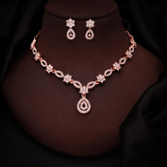Tehzeeb Creations Elegant White Polished American Diamond (Ad) Studded Necklace And Earring Set For Women - Swadesiicart