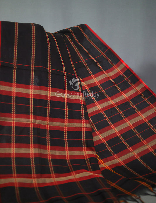 Combo of Black and Red Pure Narayanpet Cotton Saree By Gayathri Reddy Designer Studio | Swadesiicart