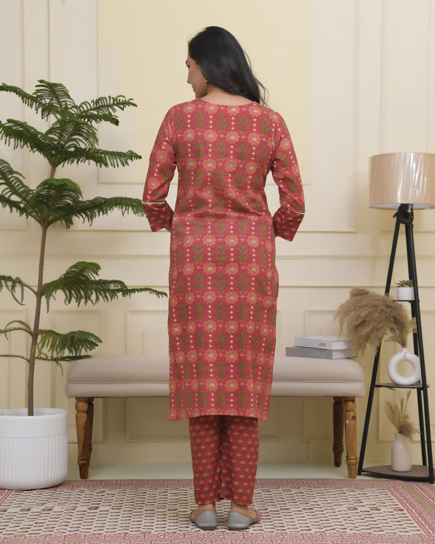 Vaasva Women Maroon Cotton Kurta With Cotton Pant & Dupatta | Swadesiicart