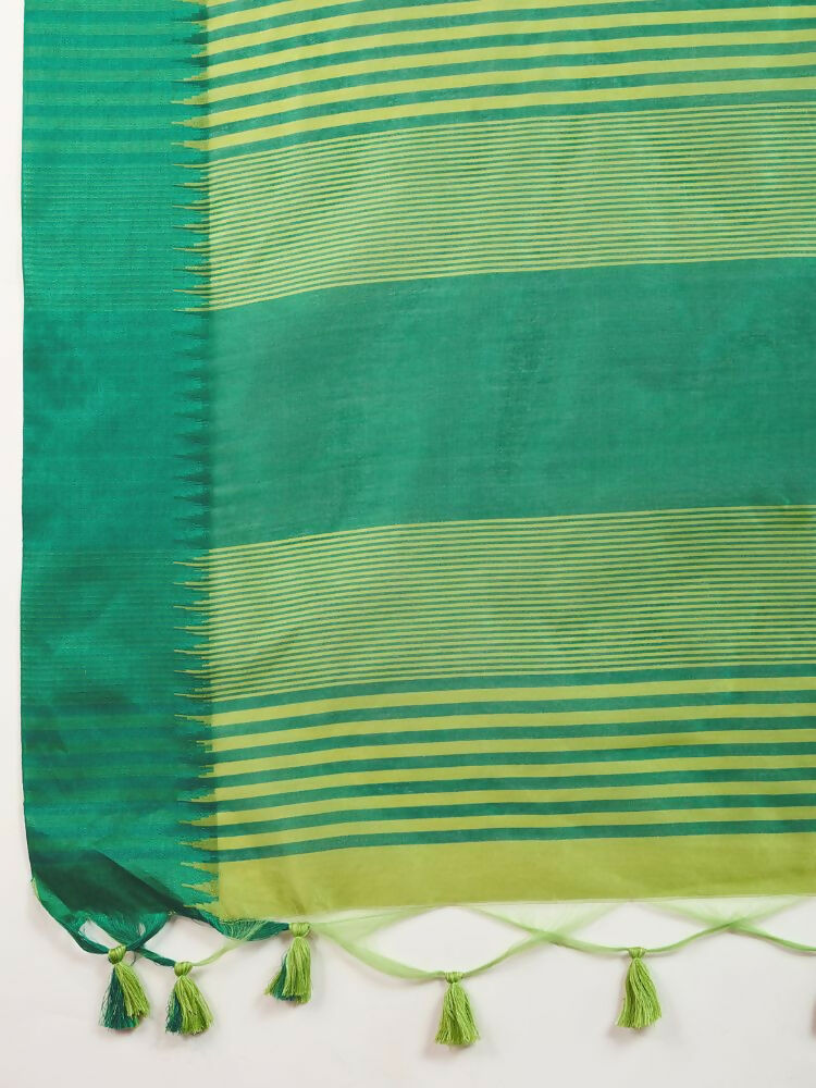 Vishnu Weaves Women's Parrot Raw Silk Thread Woven Saree with Blouse - Swadesiicart