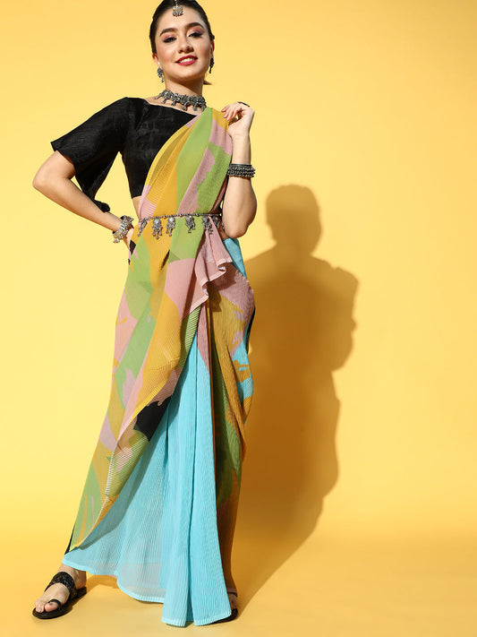 Tikhi Imli Abstract Poly Georgette Saree Border | Swadesiicart