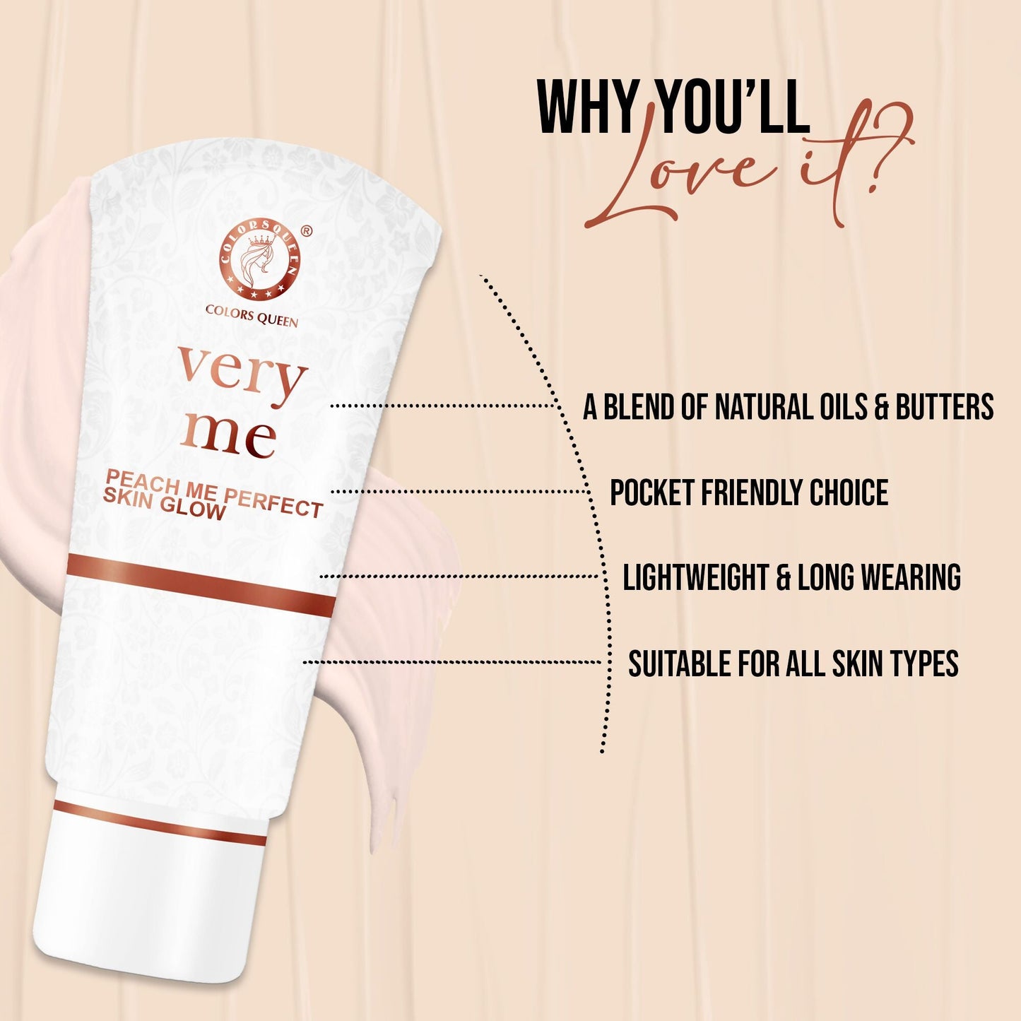 Colors Queen Very Me Peach Me Perfect Skin Glow Foundation - 02 Natural | Swadesiicart