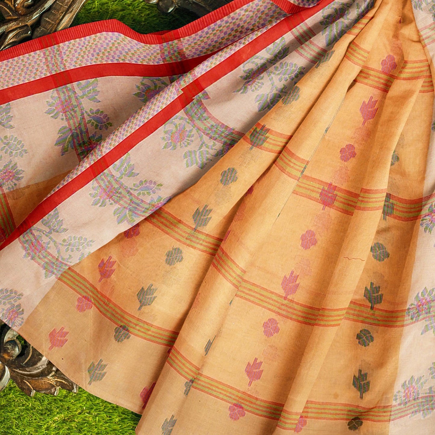 Exclusive Collection 100% Pure Cotton Yellow Tant Saree With Hand Weaving Work - Swadesiicart