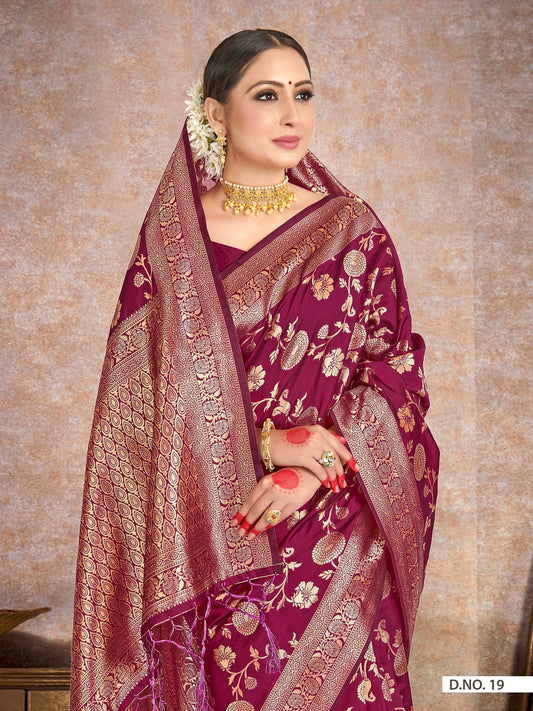 Vardha Plum Purple Woven Banarasi Saree | Swadesiicart