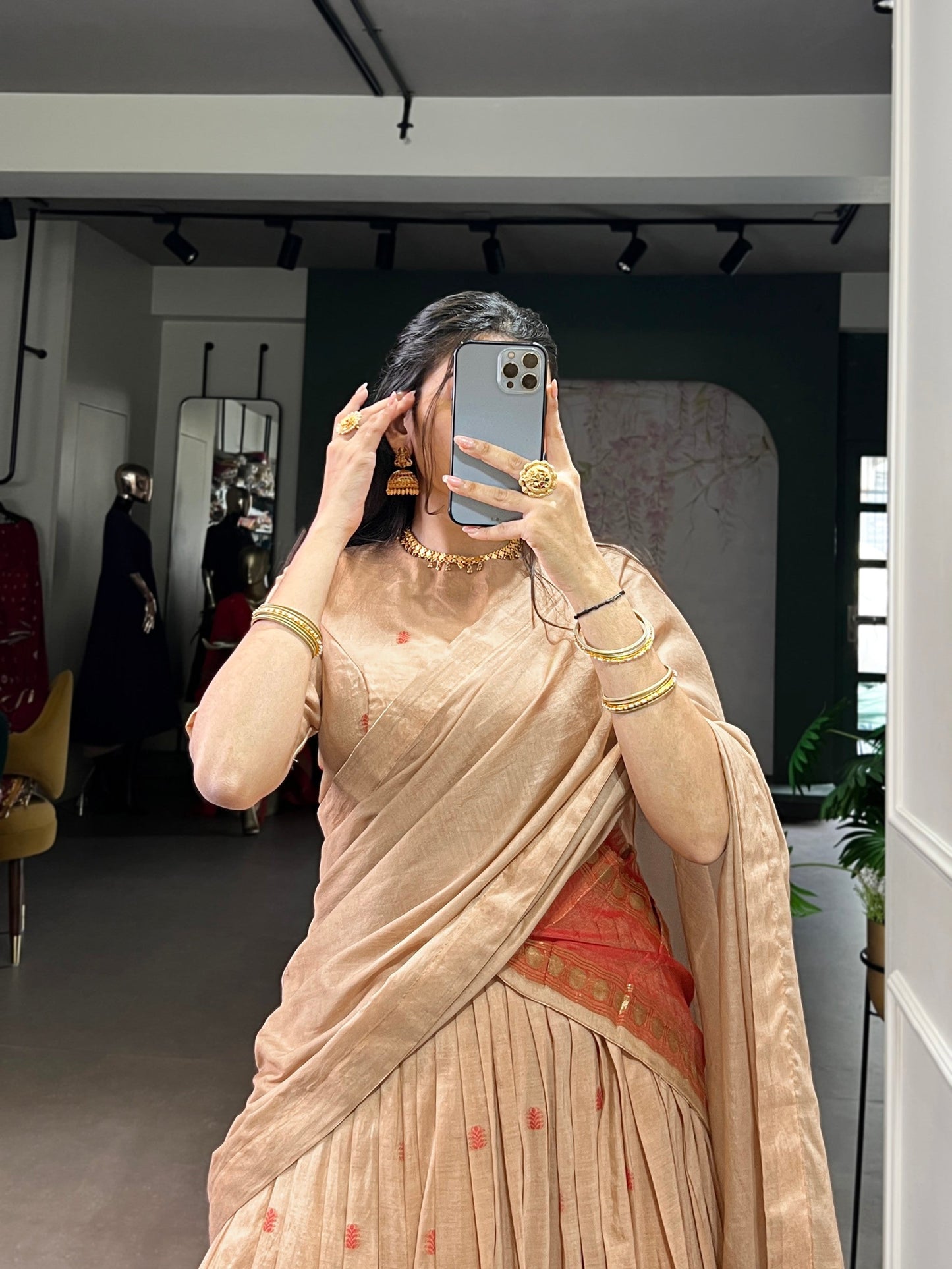 Lorenvalley Fashion Cream Pure Chanderi Zari Weaving Work Lehenga Choli with Dupatta - Swadesiicart