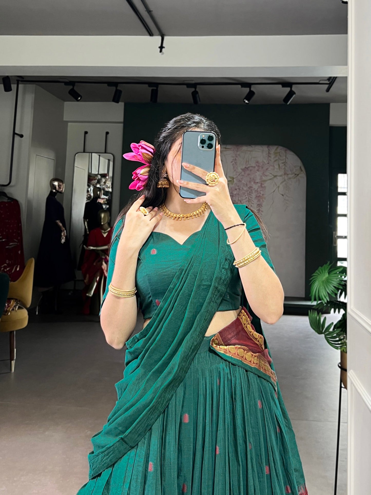 Lorenvalley Fashion Teal Pure Chanderi Zari Weaving Work Lehenga Choli with Dupatta - Swadesiicart