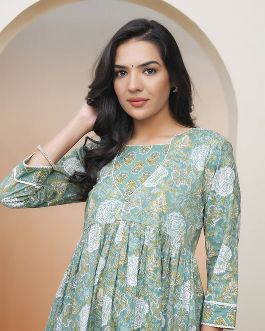 Vaasva Women Ferozi Cotton Kurta With Cotton Pant & Dupatta | Swadesiicart