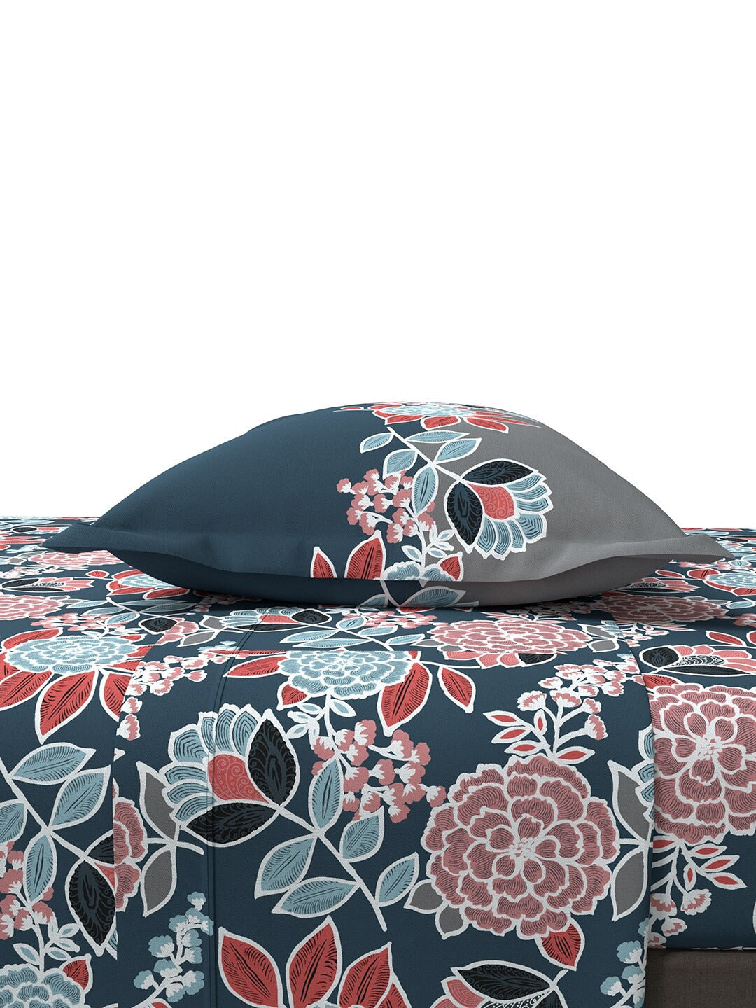 MYTRIDENT Blue Green Floral Cotton 144 TC Queen Bedsheet With 2 Pillow Covers - Swadesiicart