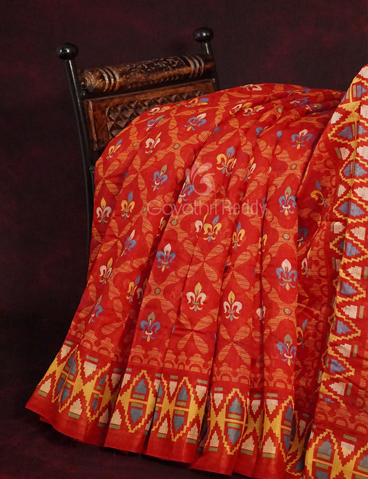 Red Colour All Over Print Semi Chanderi Saree By Gayathri Reddy Designer Studio | Swadesiicart