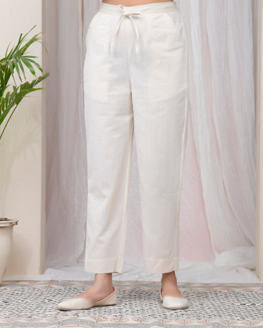 Vaasva Women Natural Cotton Flax Solid Straight Pants | Swadesiicart