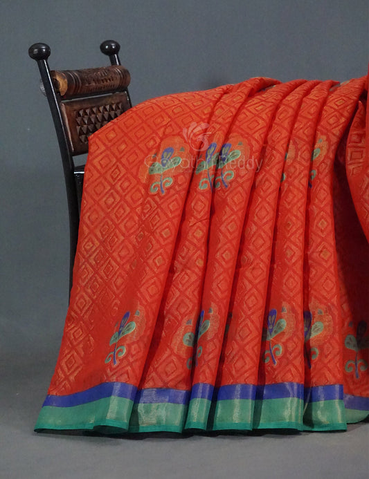 Orange Colour With Pista Green Blouse Cotton Brasso Saree By Gayathri Reddy Designer Studio | Swadesiicart