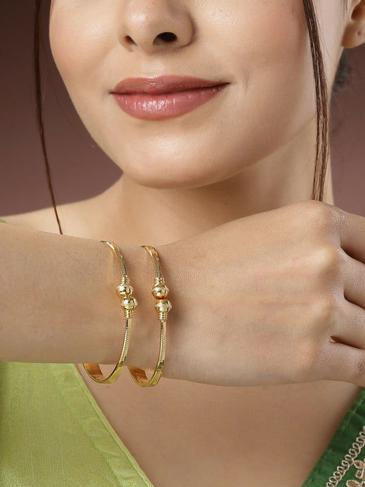 NVR Women's Set of 2 Gold-Polished Handcrafted Adjustable Bangles - NR Retail-NVR