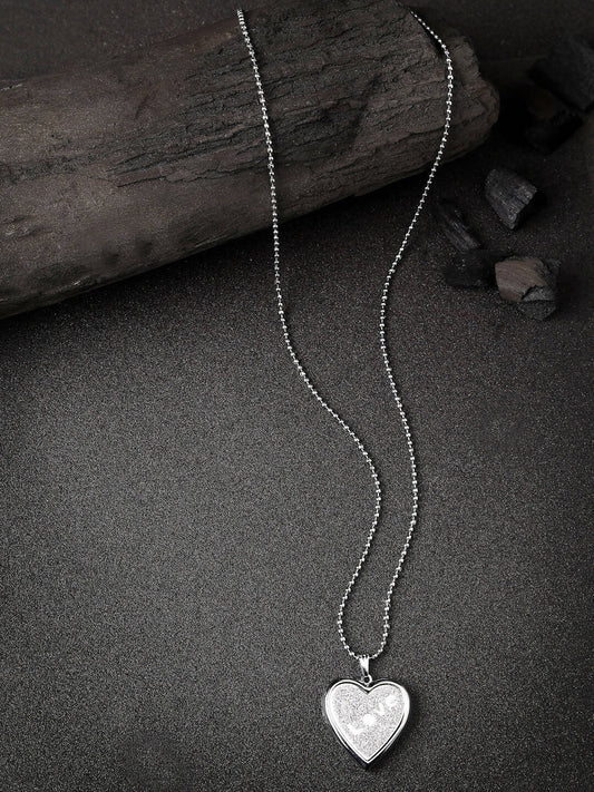 NVR Men Silver Plated Heart Shaped Pendent With Picture Frame And Chain | Swadesiicart