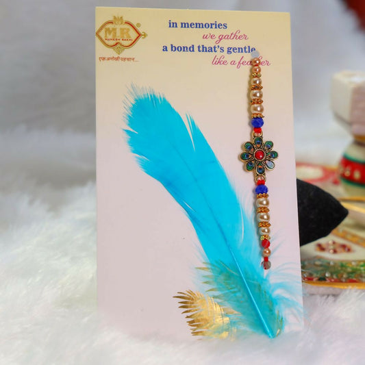 Indianvibez Kundan Stone Work With Feather Fancy Rakhi