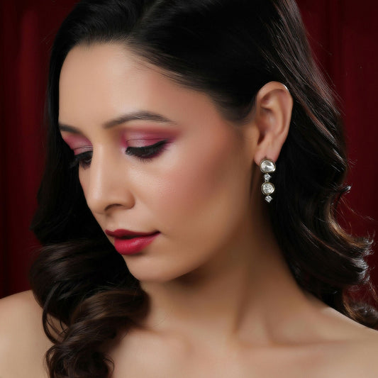 Kundan and Diamond Earrings (Silver) - Ruby Raang - Ruby Raang Studio