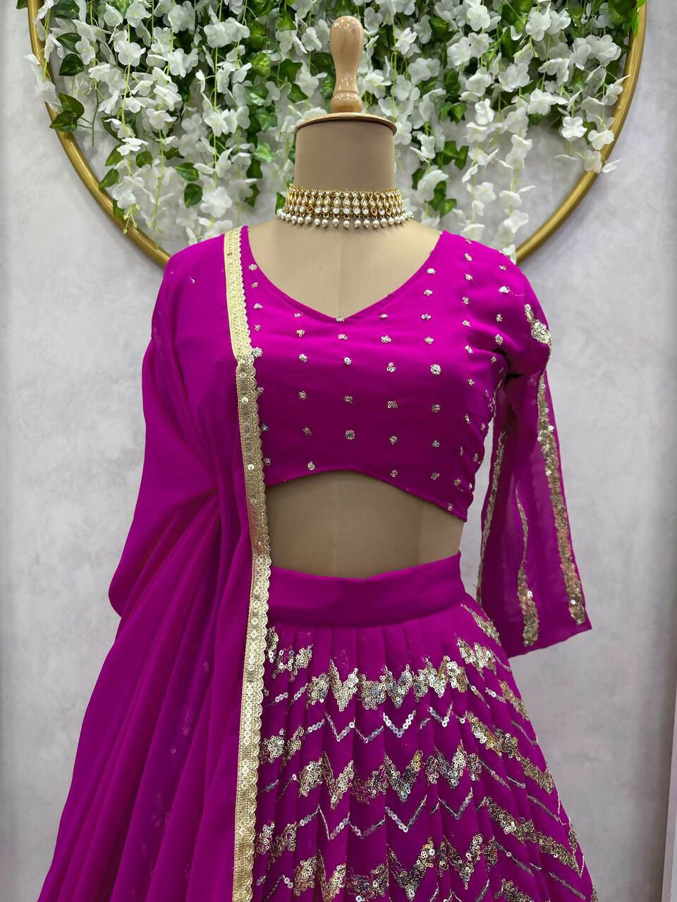 Jyoti Fashion Women's Wine Faux Georgette Sequins with Thread Embroidered Designer Lehenga Choli Set | Swadesiicart