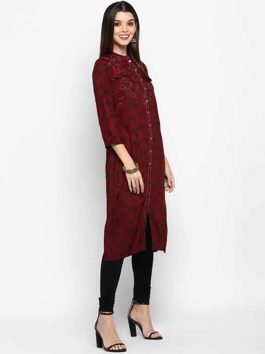 NOZ2TOZ Women's Dark Purple Color Rayon Straight Kurta Only - Swadesiicart