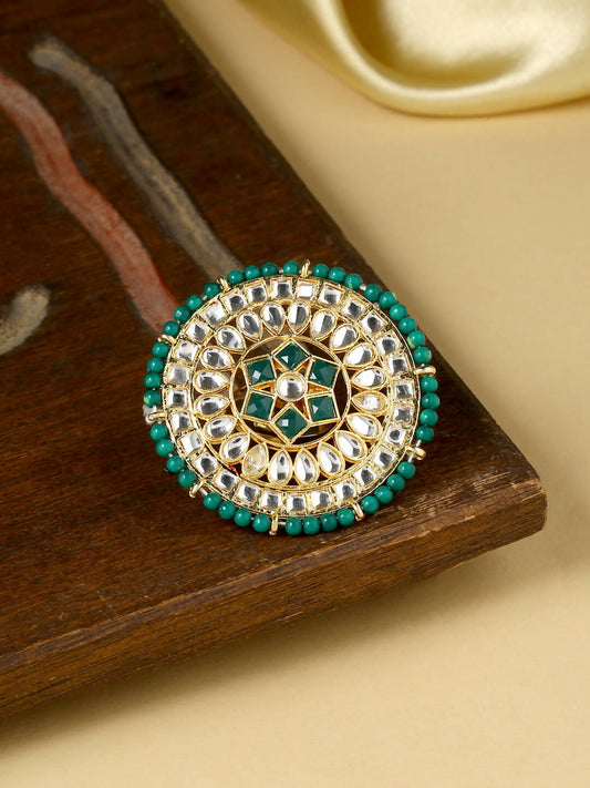 NVR Women's Traditional Ethnic Kundan Meenakari Gold-Polished Ajustable Finger Ring | Swadesiicart