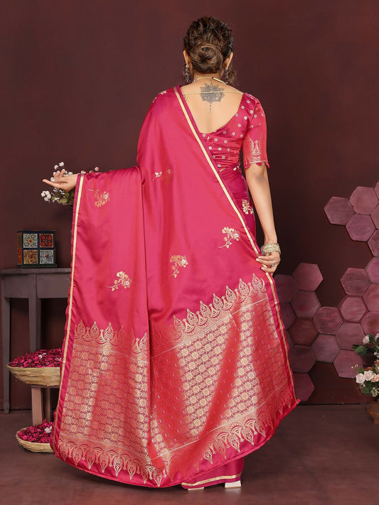 Joban Fashion Pink Floral Banarasi Silk Sarees | Swadesiicart